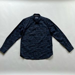 American Rag Men Navy Blue Fatigue Denim Long Sleeve Button Down Shirt, Size L